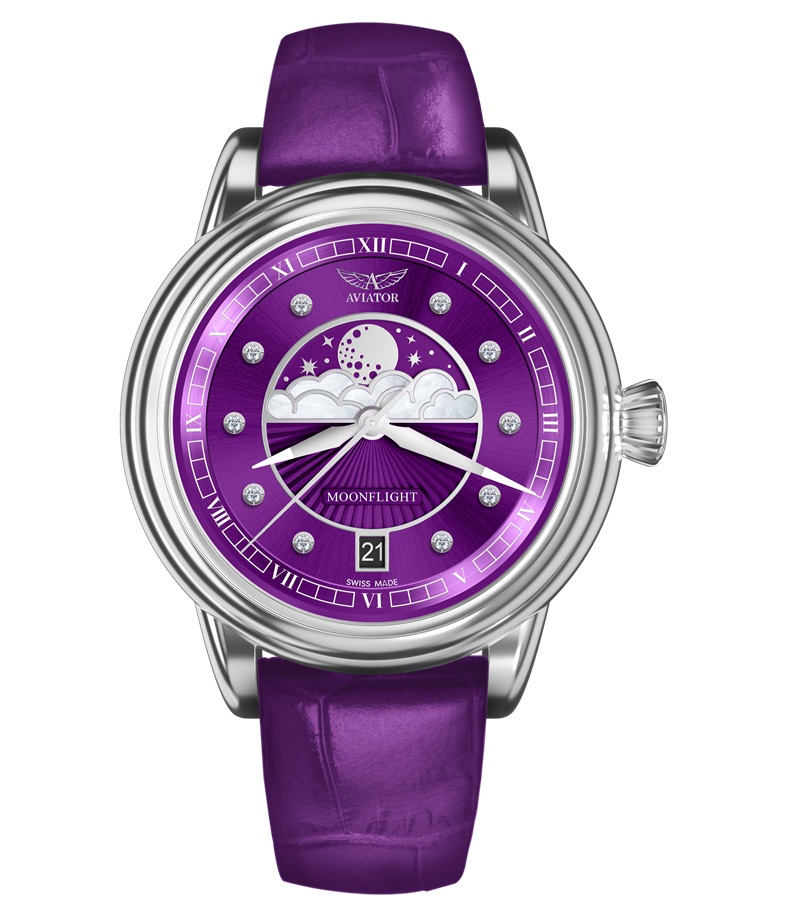 Zegarek Aviator Douglas Moonflight Purple Diamond Limited Edition V.1.33.0.361.4 (V13303614)