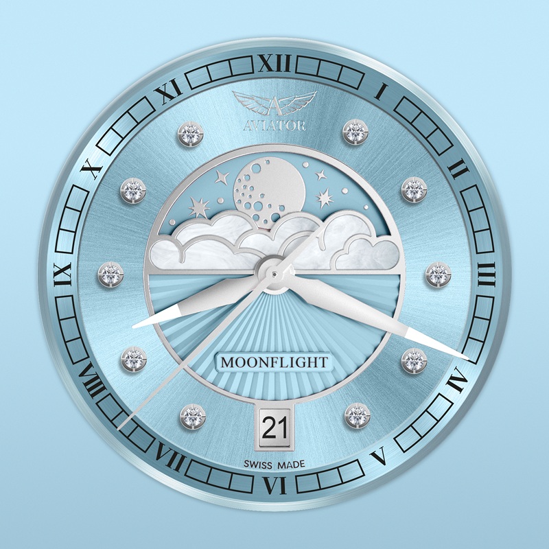Zegarek Aviator Douglas Moonflight Ice Blue Diamond Limited Edition V.1.33.0.359.4 (V13303594)